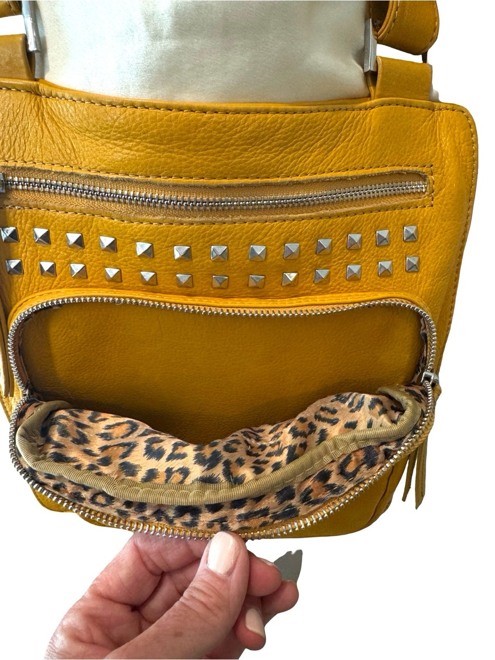 Fenn Wright Manson Mustard Yellow Studded Leather Crossbody Bag - Picture 5 of 16